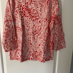 Talbots Red and White Paisley Tunic Top